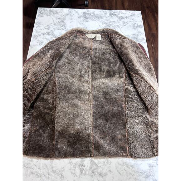 J. Jill 100% Leather Vest Jacket S Sherling Wine/Brown Front Zip Boho Indie - Picture 9 of 11